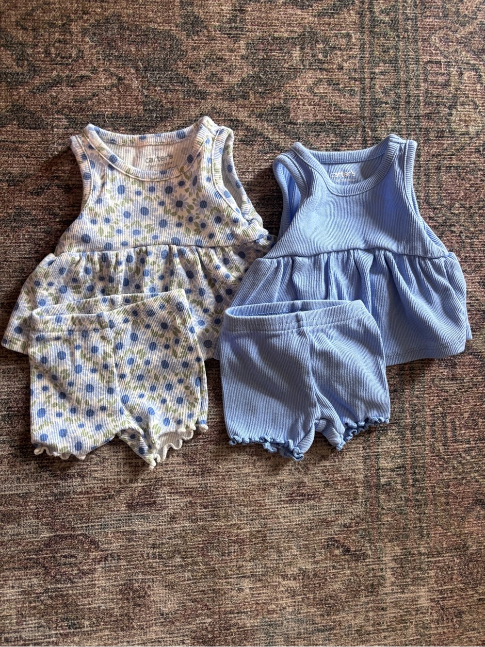 Carter's Blue Floral & Solid Ruffle Tank and Shorts Set Newborn